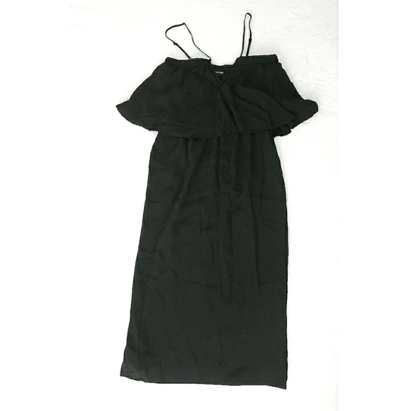 YUMI KIM jet black deep V tiered sheath midi dress - Picture 3 of 10